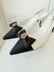 SLINGBACKS 65 MM IN WHITE CALFSKIN AND BLACK CANVAS