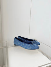 CHANEL 26S BALLET FLATS IN BLUE DENIM WITH BOW