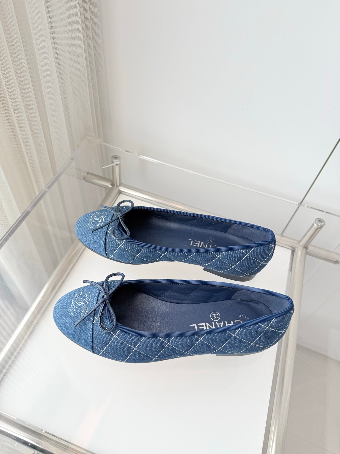 CHANEL 26S BALLET FLATS IN BLUE DENIM WITH BOW