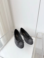 CHANEL 26S BALLET FLATS IN GREY DENIM WITH BOW