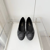 CHANEL 26S BALLET FLATS IN GREY DENIM WITH BOW