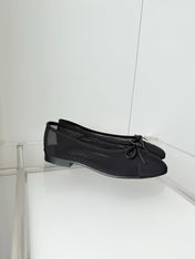 CHANEL 26S BALLET FLATS IN BLACK MESH TOE CAP AND BOW