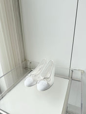 CHANEL 26S BALLET FLATS IN WHITE MESH TOE CAP AND BOW