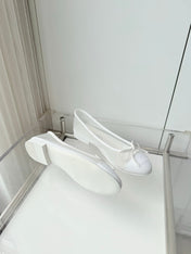 CHANEL 26S BALLET FLATS IN WHITE MESH TOE CAP AND BOW