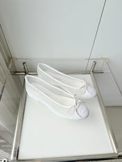 CHANEL 26S BALLET FLATS IN WHITE MESH TOE CAP AND BOW