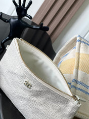 CHANEL 25S SHOPPING BAG 35 IN CREAM WHITE AND YELLOW CANVAS