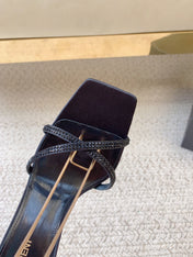 LIZA SANDALS IN BLACK SILK WITH CRYSTALS