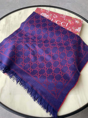 SCARF 180 CM IN VIOLET PURPLE GG PATTERN MONOGRAM WOOL 407526