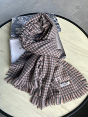 HOUNDSTOOTH SCARF 200 CM IN CAMEL BROWN WOOL 416827