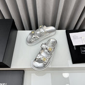 dad sandals silver metalic lambskin mules