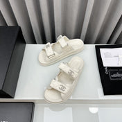 dad sandals white lambskin interwoven leather cc