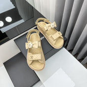 dad sandals beige bow tie lambskin