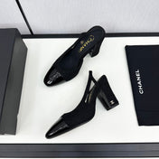 HIGH SLINGBACK BLACK TWEED AND CALFSKIN