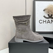 CHANEL 25S SHORT BOOTS IN GRAY SUEDE SILVER HARDWARE