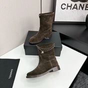 CHANEL 25S SHORT BOOTS IN BROWN SUEDE SILVER HARDWARE