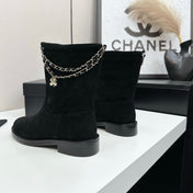 CHANEL 25S SHORT BOOTS IN BLACK SUEDE SILVER HARDWARE