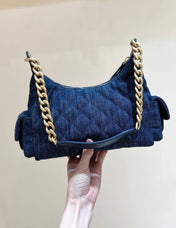 CHANEL 25S LARGE HOBO BAG 35 IN DARK BLUE DENIM GOLD HARDWARE