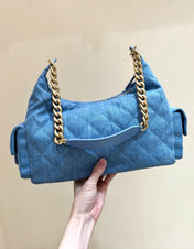 CHANEL 25S LARGE HOBO BAG 35 IN LIGHT BLUE DENIM GOLD HARDWARE
