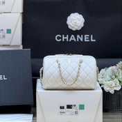 CHANEL 25S MINI BOWLING BAG 18 IN WHITE CALFSKIN GOLD HARDWARE