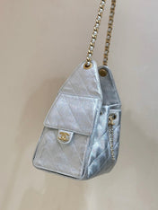 CC 25 HANDBAG IN SILVER-TONE 30 GRAINED CALFSKIN GOLD HARDWARE