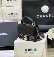 CC MINI TOP HANDLE FLAP BAG 20 IN BLACK CALFSKIN