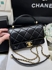 CC MINI TOP HANDLE FLAP BAG 20 IN BLACK CALFSKIN