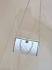 CHANEL 25S CLUTCH WITH CHAIN 18 IN WHITE LAMBSKIN