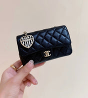 25S CHANEL MINI CF BAG 12 IN BLACK LAMBSKIN HEART MODEL