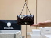 CHANEL 25S FLAP CHARM BAG 13 IN CHOCOLATE BROWN LAMBSKIN