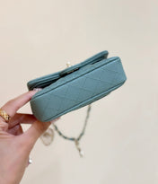 CHANEL 25S FLAP CHARM BAG 13 IN TEAL BLUE LAMBSKIN