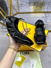 FENDI FILO BALLET IN BLACK LAMBSKIN WITH GOLD HARDWARE