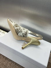 J'ADIOR HIGH SLINGBACK PUMP WHITE AND GOLD-TONE MILLEFIORI JACQUARD 95 MM