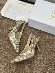 J'ADIOR HIGH SLINGBACK PUMP WHITE AND GOLD-TONE MILLEFIORI JACQUARD 95 MM