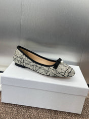 BALLET FLAT IN WHITE MIX BLACK EMBROIDERED CANNAGE TWEED