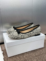 BALLET FLAT IN WHITE MIX BLACK EMBROIDERED CANNAGE TWEED