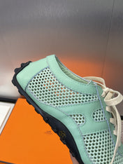 KIGA SNEAKER IN GREEN MINT CROCHET KNIT AND CALFSKIN
