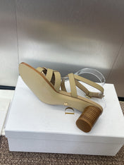 D-CLUB HIGH HEEL SLIDE 25S 55MM IN GOLDEN BEIGE CALFSKIN