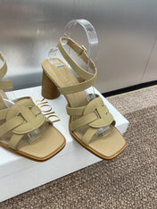 D-CLUB HIGH HEEL SLIDE 25S 80MM IN GOLDEN BEIGE CALFSKIN