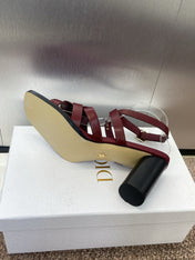 D-CLUB HIGH HEEL SLIDE 25S 80MM IN BURGUNDY RED CALFSKIN