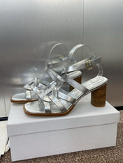 D-CLUB HIGH HEEL SLIDE 25S 80MM IN SILVER GLOSSY CALFSKIN