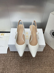 J'ADIOR SLINGBACK 25S PUMP 65MM IN WHITE FABRIC EMBOSSED CRYSTAL