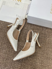 J'ADIOR SLINGBACK 25S PUMP 95MM IN WHITE FABRIC EMBOSSED CRYSTAL