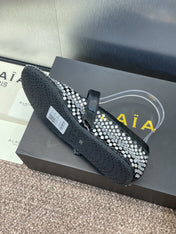 ALAIA MARY JANE FLAT 25S IN BLACK LAMBSKIN EMBELLISHED WITH CRYSTALS