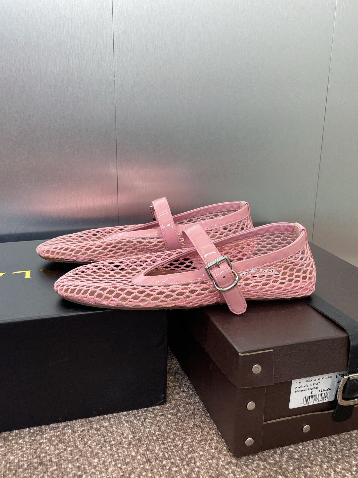 ALAIA MARY JANE FLAT 25S IN LIGHT PINK MESH CALFSKIN