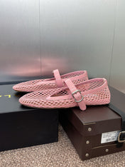 ALAIA MARY JANE FLAT 25S IN LIGHT PINK MESH CALFSKIN