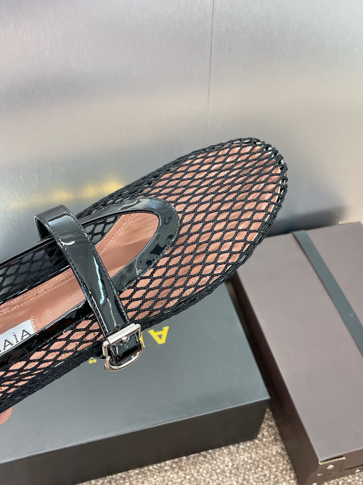ALAIA MARY JANE FLAT 25S IN BLACK MESH CALFSKIN
