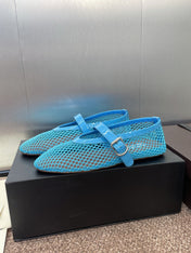ALAIA MARY JANE FLAT 25S IN BLUE MESH CALFSKIN