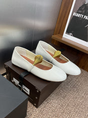 ALAIA BALLET SHOES 25S IN WHITE PATENT LEATHER WITH GOLD HARDWARE