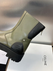 CELINE 26S ANKLE BOOTS 45 MM IN MOSS GREEN CALFSKIN