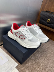 DIOR 25S D-RUN'N COUPLE SNEAKERS IN WHITE RED CALFSKIN AND MESH
